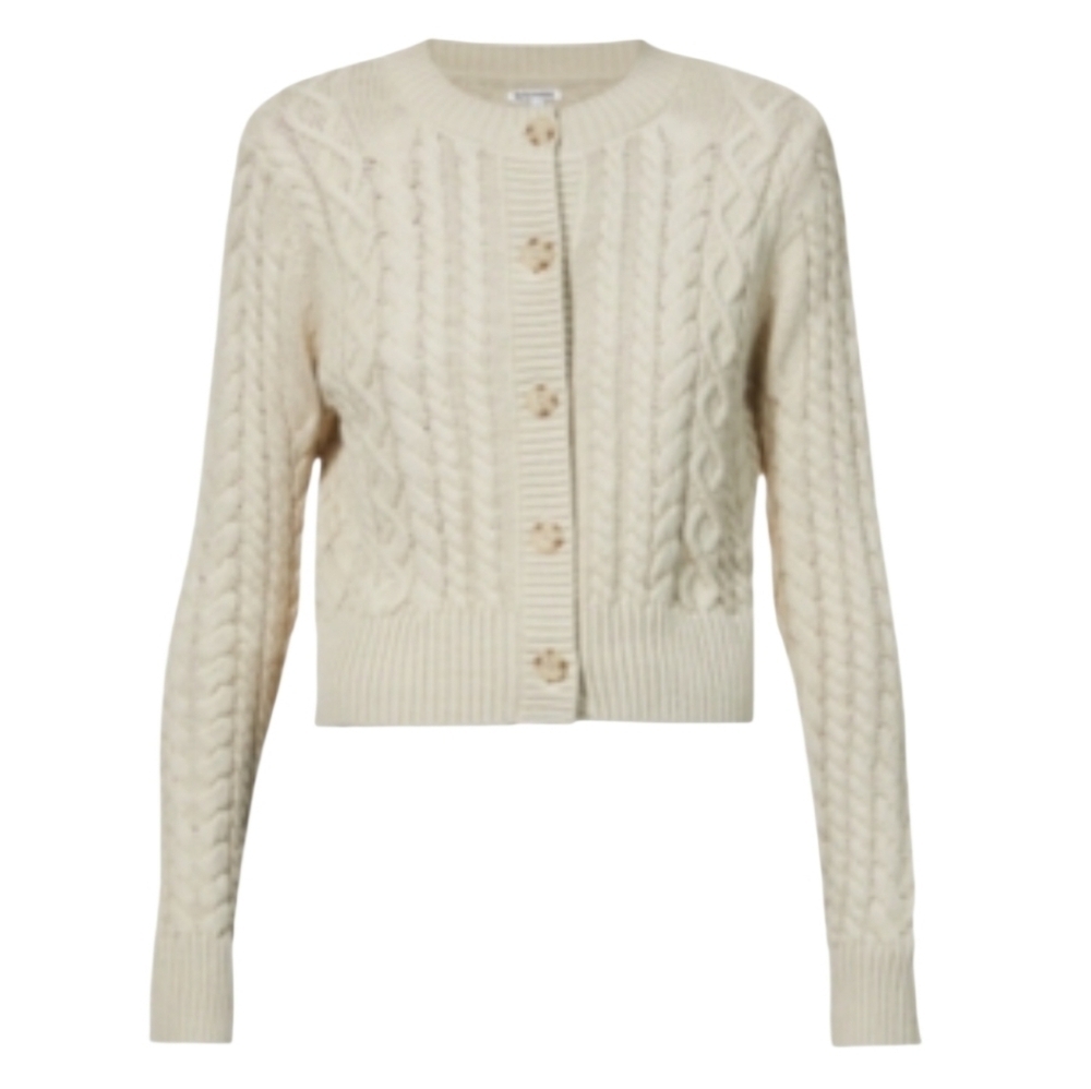 Reformation Foret Cable Knit Cropped Cardigan Organic Grandmacore Classic Neutra
